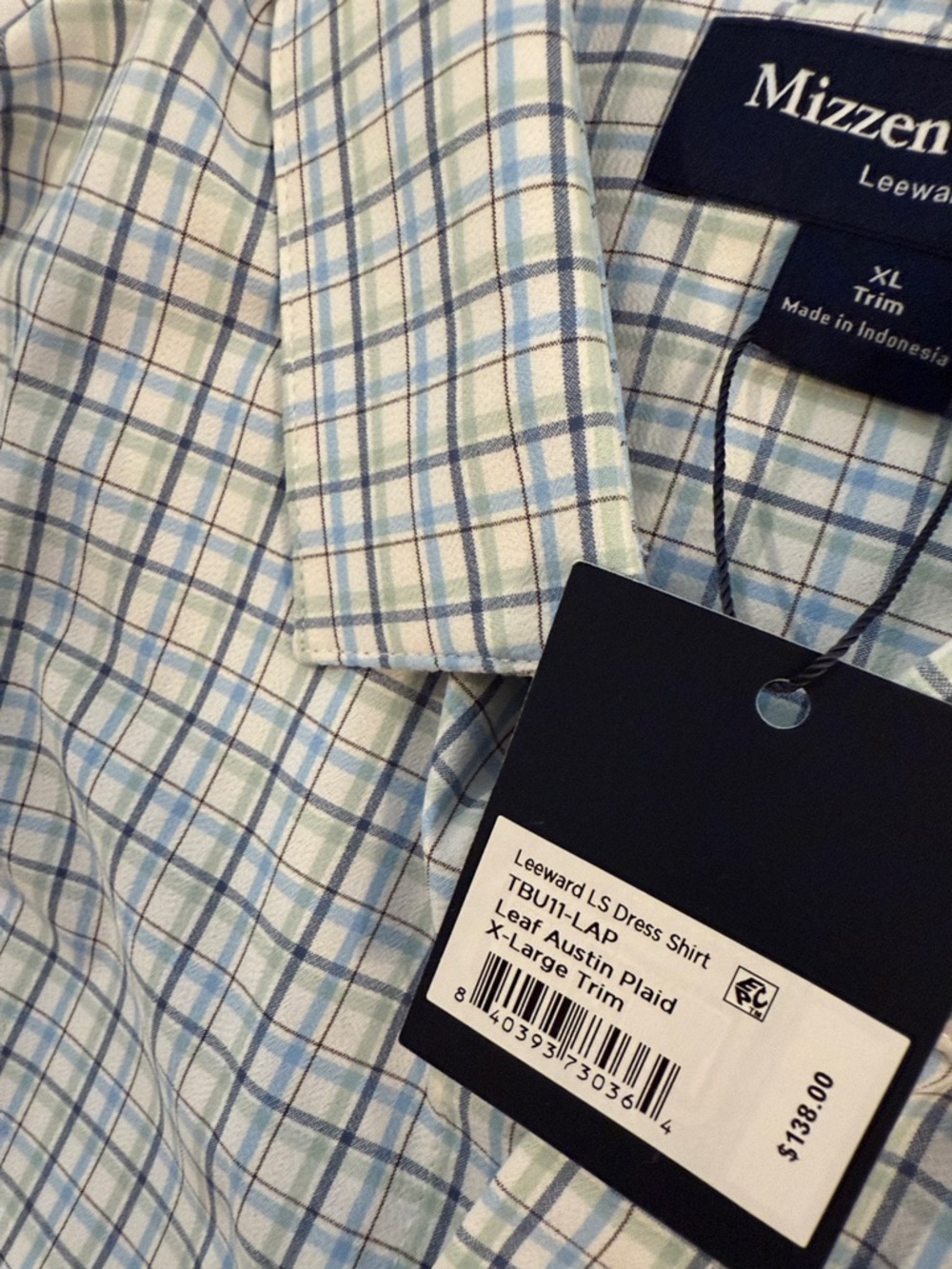 Mizzen+Main Men’s Blue and White Plaid Dress Shirt